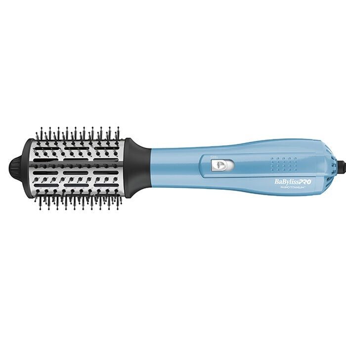 BabylissPRO Nano Titanium Medium 2-1/2" Oval Ionic Hot Air Brush, Blue/Silver, BNTHB250C