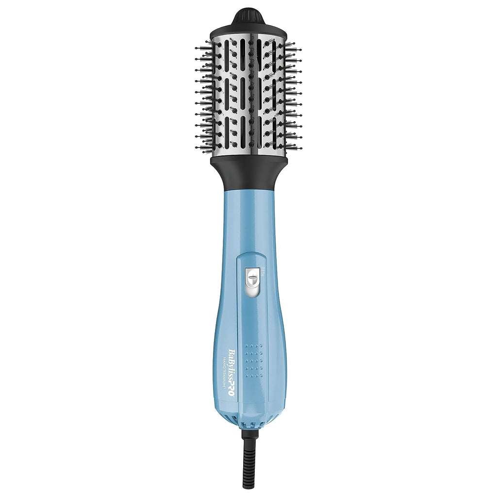 BabylissPRO Nano Titanium Medium 2-1/2" Oval Ionic Hot Air Brush, Blue/Silver, BNTHB250C