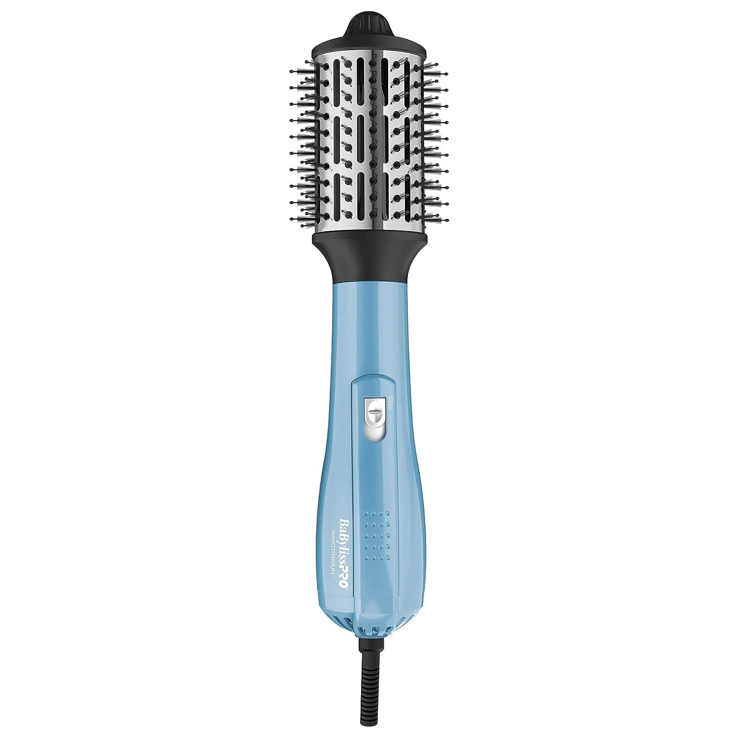 BabylissPRO Nano Titanium Medium 2-1/2" Oval Ionic Hot Air Brush, Blue/Silver, BNTHB250C