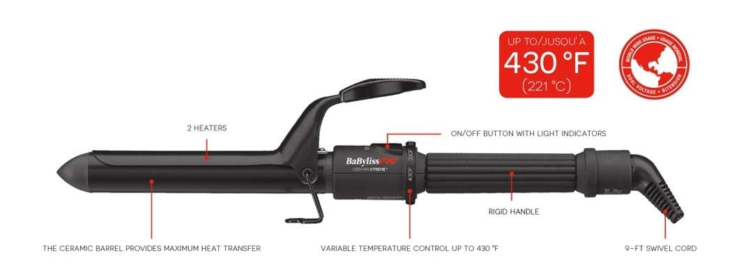 BaBylissPRO Ceramix Xtreme 1" Ceramic Curling Iron, BABC100SNC