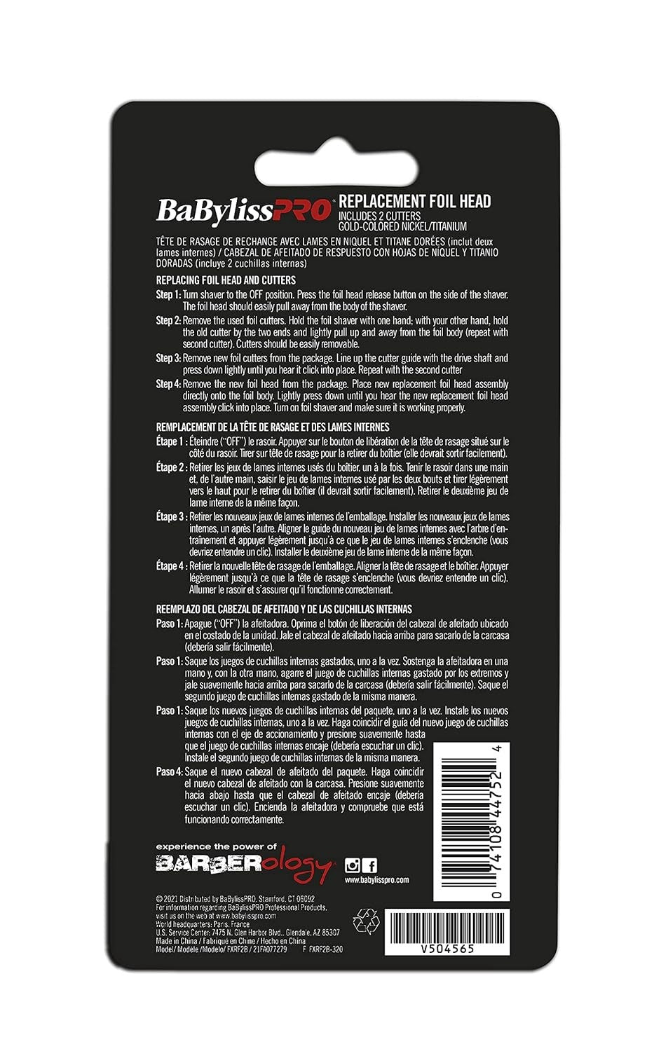 BaBylissPRO Replacement Foil Head and Cutter for FoilFX02 Double Foil Shaver (Black), FXRF2B