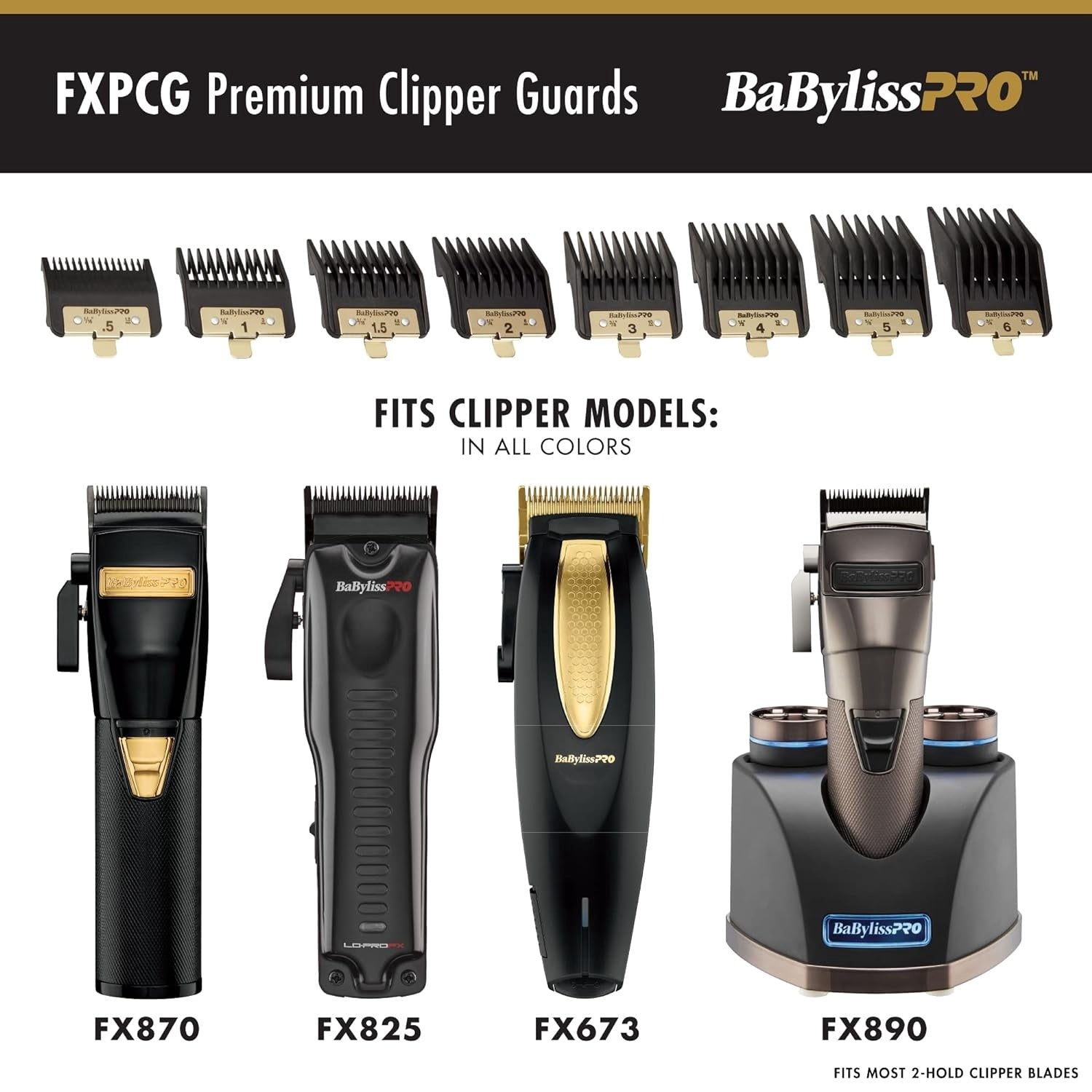 BaBylissPRO Premium Clipper Guards for FX890, FX870, FX825, FX673 & Other models, #FXPCG