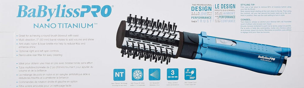 BaBylissPRO 2" Nano Titanium Rotating Ionic Hot Air Brush, BABNT178C