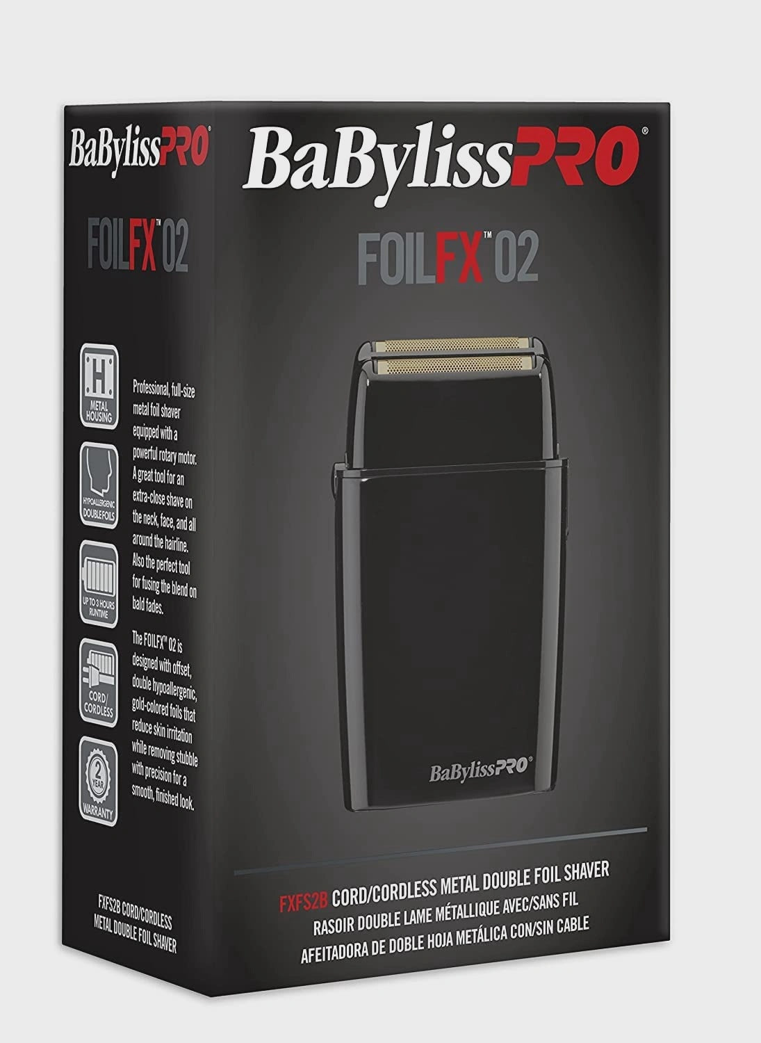BaBylissPRO FoilFX02 Cordless Metal Double Foil Shaver, Black, FXFS2B