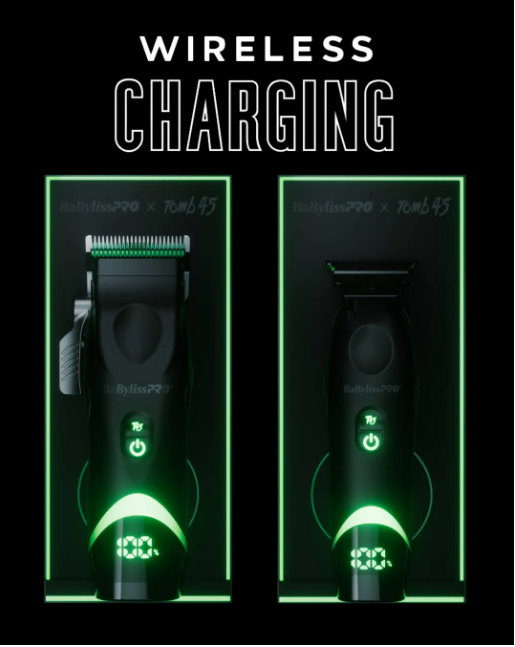 BaBylissPRO x Tomb45 Wireless Charging Clipper – Cordless Professional Barber Clipper with Charging Pad
