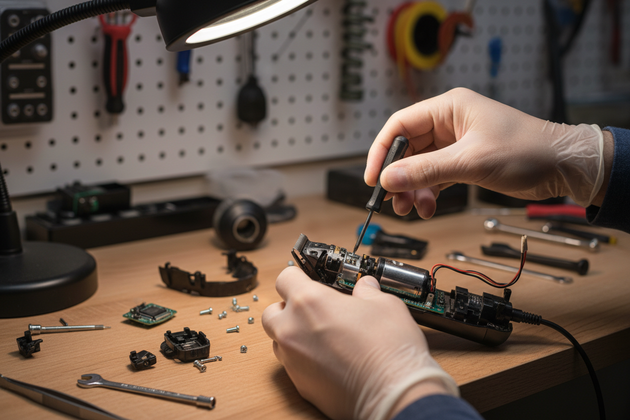 Beard trimmer being repaired